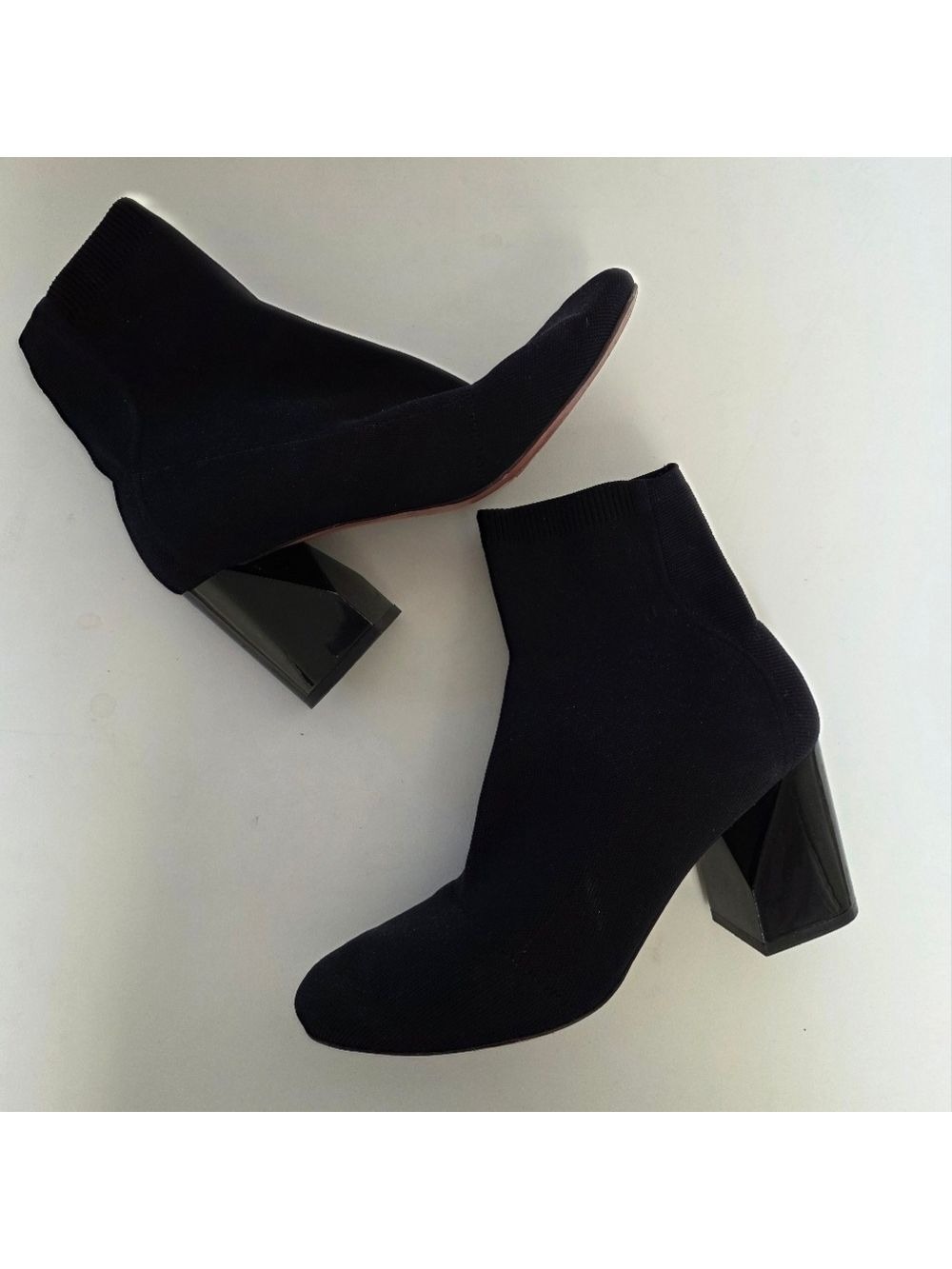 MAXMARA | Sportmax Sock Ankle Boots Shiny Block Heel Black Sz 40
